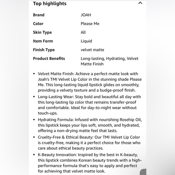 Joah TMI Velvet Lip Color No Regrets - NEW - Picture 4 of 4